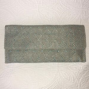 Straw Clutch Teal & Tan